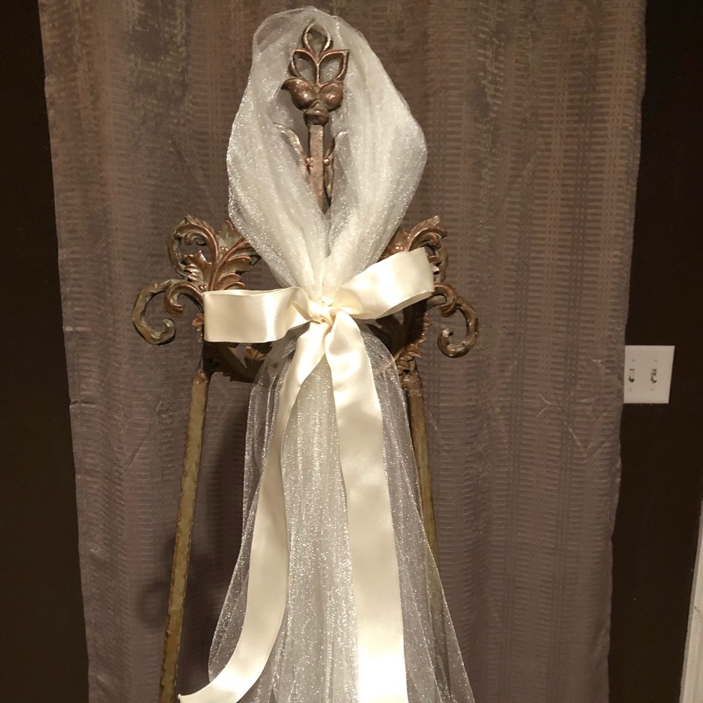 shimmering ivory tulle bows with satin ribbon